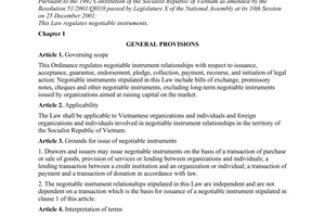 Law No. 49/2005/QH11 of November 29,2005, on Negotiable instruments.