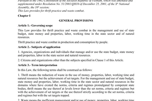 Law No. 48/2005/QH11 on thrift practice and waste combat