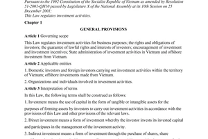Law no. 59/2005/QH11 of November 29, 2005 on investment
