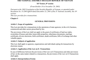 Law no. 51/2005/QH11 of November 29, 2005 on E-transactions