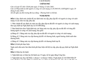 Nghị định 147/2005/NĐ-CP mức trợ cấp, phụ cấp ưu đãi người có công với cách mạng