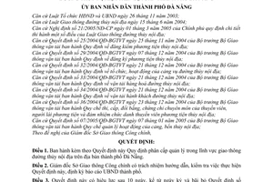 Quyết định 159/2005/QĐ-UBND phân cấp quản lý trong lĩnh vực giao thông