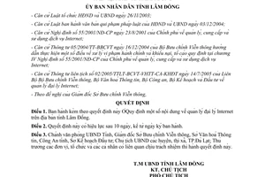 Quyết định 216/2005/QĐ-UBND quy định quản lý đại lý Internet Lâm Đồng