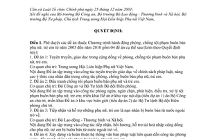 Quyết định 312/2005/QĐ-TTG đề án thuộc chương trình hành động phòng chống tội phạm buôn bán phụ nữ trẻ em từ năm 2005 đến năm 2010