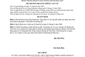 Quyết định 60/2005/QĐ-BGTVT cấp giấy phép xây dựng, thực hiện hoạt động phạm vi đất dành cho đường sắt