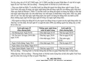 Công văn 4108/LĐTBXH-ATLĐ bố trí nghỉ ngày lễ của Việt Nam