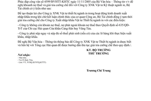 Công văn 15822/BTC-TCHQ đề nghị khoanh nợ thuế và giải tỏa cưỡng chế Công ty XNK Vật tư Kỹ thuật ngành in