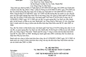 Công văn 15805/BTC-CĐKT công khai bổ sung danh sách 17 công ty kiểm toán đủ điều kiện thực hiện kiểm toán BCTC năm 2005 và 2006