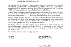 Công văn 5944/TM-VP chương trình Ưu đãi Hội nhập ASEAN