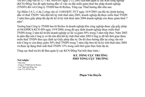 Công văn 4628/TCT-ĐTNN ưu đãi miễn giảm thuế thu nhập doanh nghiệp (TNDN) Công ty TNHH bao bì Riches