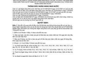 Quyết định 1747/2005/QĐ-NHNN Chế độ báo cáo thống kê áp dụng đơn vị thuộc Ngân hàng Nhà nước tổ chức tín dụng sửa đổi QĐ 477/2004/QĐ-NHNN