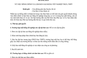 Hướng dẫn 850/HDSGD&ĐT-KT&KĐ đính chính làm bản sao bằng tốt nghiệp trung học
