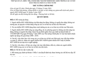 Quyết định 313/2005/QĐ-TTG chế độ đối với người nhiễm HIV/AIDS người trực tiếp quản lý, điều trị, chăm sóc người nhiễm HIV/AIDS cơ sở bảo trợ xã hội
