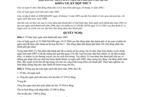 Nghị quyết 32/2005/NQ-HĐND thực hiện ngân sách thành phố năm 2005 và dự toán ngâ