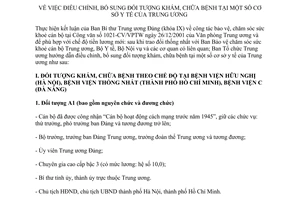 Hướng dẫn 52HD/BTCTW điều chỉnh đối tượng khám, chữa bệnh