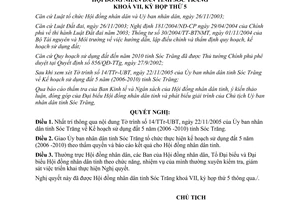 Nghị quyết 11/2005/NQ-HĐND kế hoạch sử dụng đất 2006 2010 Sóc Trăng