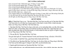 Quyết định 316/2005/QĐ-TTG thành lập Công ty mẹ - tập đoàn dệt may Việt Nam