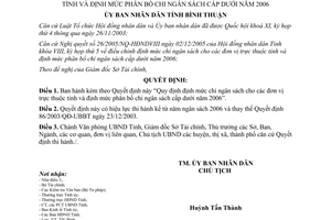 Quyết định 80/2005/QĐ-UBND chi ngân sách đơn vị thuộc tỉnh chi ngân sách cấp dưới 2006 Bình Thuận