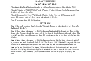 Quyết định 4221/2005/QĐ-UBND Bảng giá dự toán ca máy và thiết bị xây dựng Bến Tre