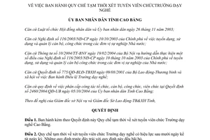 Quyết định 3217/2005/QĐ-UBND Quy chế tạm thời xét tuyển viên chức Trường dạy nghề Cao Bằng