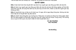 Quyết định 80/2005/QĐ-BNN Danh mục nguồn gen cây trồng quý hiếm cần bảo tồn