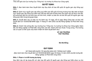 Quyết định 79/2005/QĐ-BNN trao đổi quốc tế nguồn gen cây trồng quý hiếm