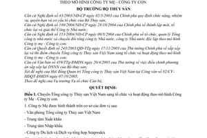 Quyết định 31/2005/QĐ-BTS chuyển Tổng công ty Thủy sản Việt Nam sang tổ chức hoạt động theo mô hình Công ty Mẹ con