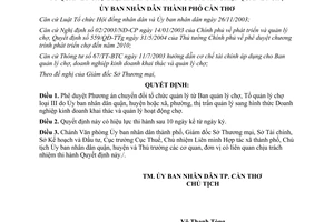 Quyết định 74/2005/QĐ-UBND chuyển đổi Ban quản lý chợ Tổ quản lý chợ loại III Cần Thơ