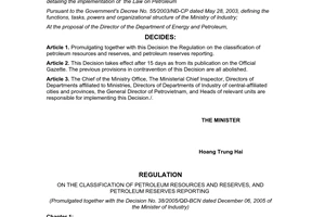 Decision No. 38/2005/QD-BCN on the classification of petroleum resources