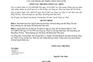 Quyết định số 1444/QĐ-TCT năm 2005 Quy chế hoạt động Hội đồng Thi đua  Khen