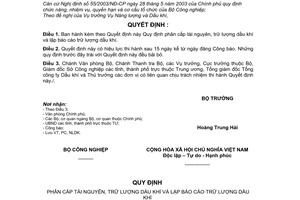 Quyết định 38/2005/QĐ-BCN phân cấp tài nguyên, trữ lượng dầu khí lập báo cáo trữ lượng dầu khí