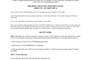 Nghị quyết 72/2005/NQ-HĐND chi hỗ trợ cho Bác sĩ Trạm y tế xã Tiền Giang