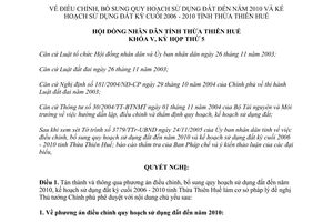 Nghị quyết 5e/2005/NQ-HĐND quy hoạch đất đến 2010 kế hoạch sử dụng đất kỳ cuối 2006 2010Thừa Thiên Huế