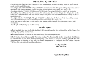 Quyết định 32/2005/QĐ-BTS Điều lệ Tổ chức Hoạt động theo mô hình Công ty Mẹ- Con Tổng công ty Thuỷ sản Việt Nam