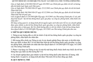 Thông tư 108/2005/TT-BTC kế hoạch dự trữ lưu thông thuốc quốc gia phục vụ phòng chữa bệnh nhân dân hướng dẫn Quyết định 110/2005/QĐ-TTg