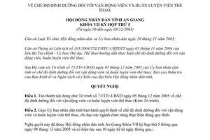 Nghị quyết 15/2005/NQ-HĐND chế độ dinh dưỡng với vận động viên thể thao An Giang