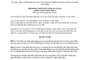 Nghị quyết 13/2005/NQ-HĐND điều chỉnh khung giá các loại đất tỉnh An Giang