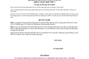 Nghị quyết 18/2005/NQ-HĐND chương trình hoạt động giám sát Hội đồng nhân dân An Giang năm 2006