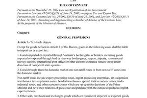 Decree of Government No. 149/2005/ND-CP, detailing the implementation of the import tax and export tax law.