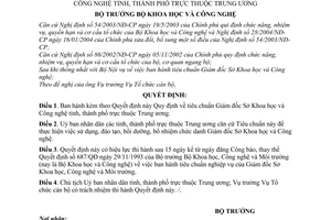 Quyết định 19/2005/QĐ-BKHCN  tiêu chuẩn Giám đốc Sở Khoa học và Công nghệ tỉnh, thành phố thuộc Trung ương