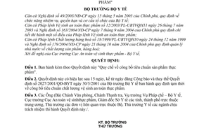 Quyết định 42/2005/QĐ-BYT Quy chế công bố tiêu chuẩn sản phẩm thực phẩm