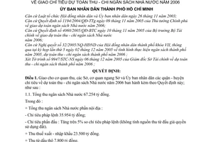 Quyết định 210/2005/QĐ-UBND giao chỉ tiêu dự toán thu chi ngân sách Nhà nước năm 2006