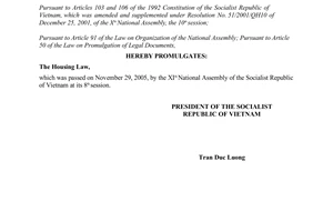 Order No. 27/2005/L-CTN of December 09th , 2005, on the promulgation of The Housing Law.