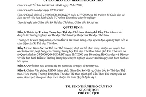 Quyết định 75/2005/QĐ-UBND thành lập Trường Trung học Thể dục Thể thao Cần Thơ