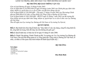 Quyết định 69/2005/QĐ-BGTVT xây dựng, công bố công lệnh tốc độ tải trọng, biểu đồ chạy tàu trên đường sắt quốc gia