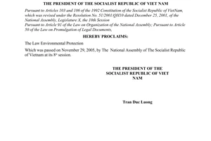 Order No. 29/2005/L-CTN of the President of Vietnam, on the promulgation of the Law on Environmental Protection