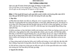 Quyết định 328/2005/QĐ-TTg  Kế hoạch quốc gia kiểm soát ô nhiễm môi trường đến năm 2010