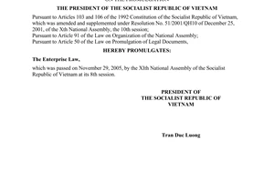 Order No. 33/2005/L-CTN of December 12, 2005 on the promulgation