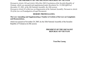 Order No. 31/2005/L-CTN of December 12, 2005, on the promulgation of law.