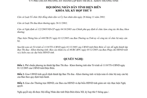 Nghị quyết số 46/2005/NQ-HĐND phê chuẩn phương án thành lập Ban Thi đua Khen thưởng Điện Biên